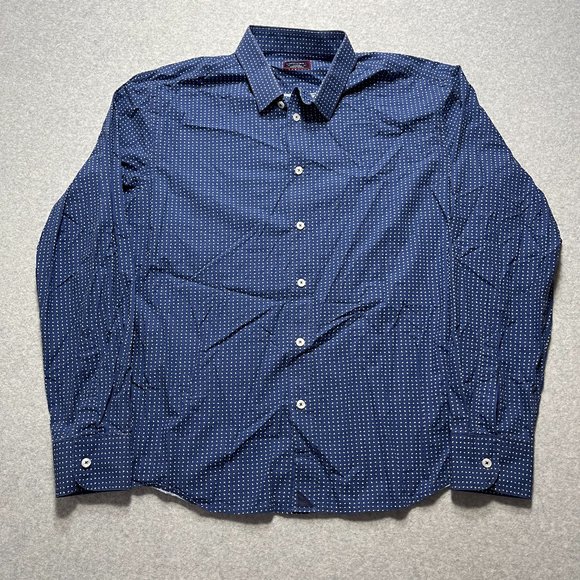 Untuckit Shirt Mens Large Blue Buton Up Triangle Polkadot 100% Cotton Long Sleev - Picture 1 of 7